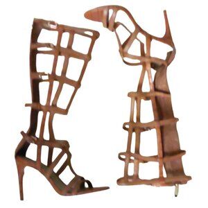 BCBGMAXAZRIA Pike Tan Leather Gladiator Sandals Heels Shoes Size 7 Retail $484